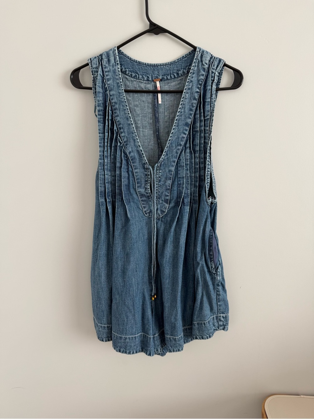 Free People Washed Blue Denim Sleeveless Romper